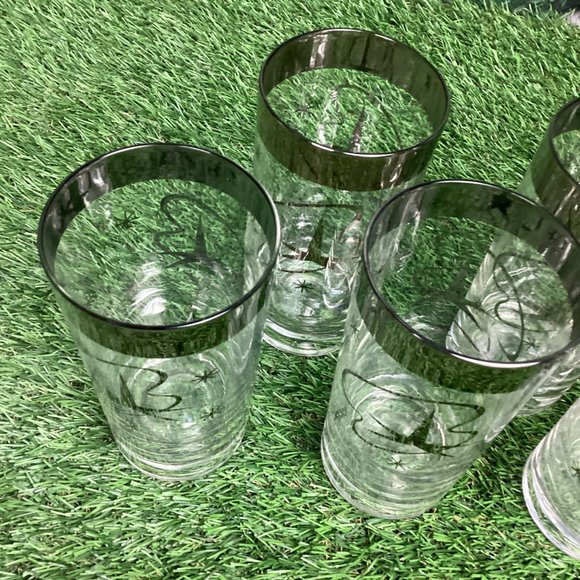 Vintage Atomic Highball Glasses with Silver Star and Streamer Design - Picture 3 of 9